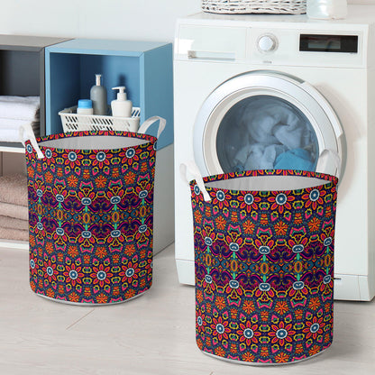 Ethnic Flower Style Print Pattern Laundry Basket