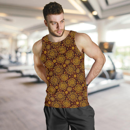 Gold Sunflower Hand Drawn Print Men Tank Top