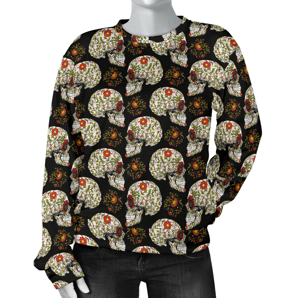 Sugar Skull Flower Design Themed Print Women Long Sleeve Sweatshirt