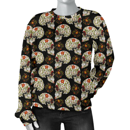 Sugar Skull Flower Design Themed Print Women Long Sleeve Sweatshirt