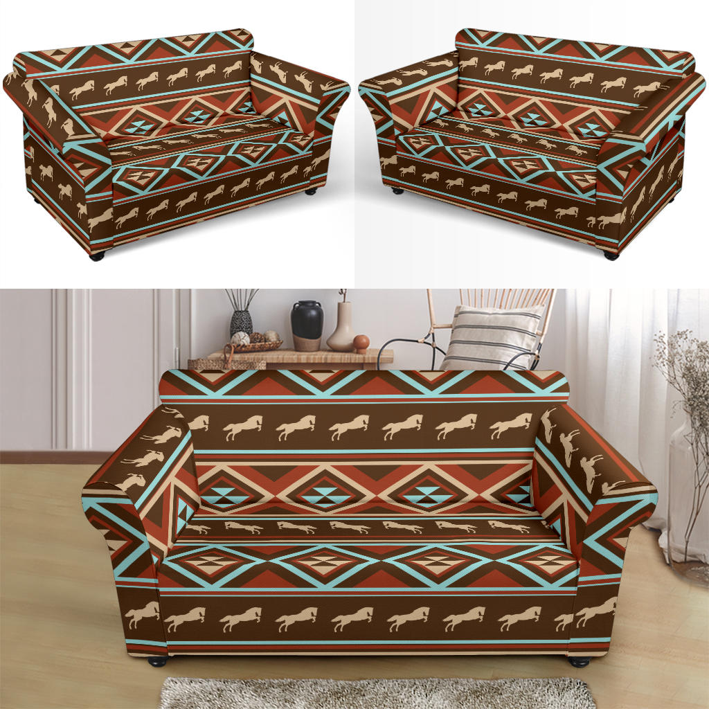 Western Horse Pattern Print LKS301 Loveseat Couch Slipcover