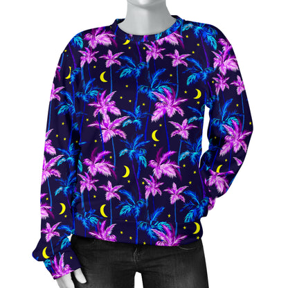 Palm Tree Night Scene Design Print Women Long Sleeve Sweatshirt