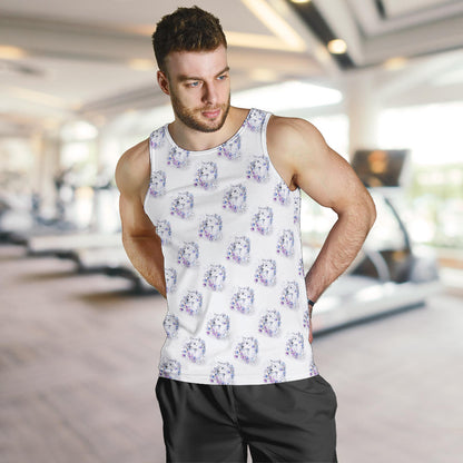Wolf with Flower Print Design Men Tank Top