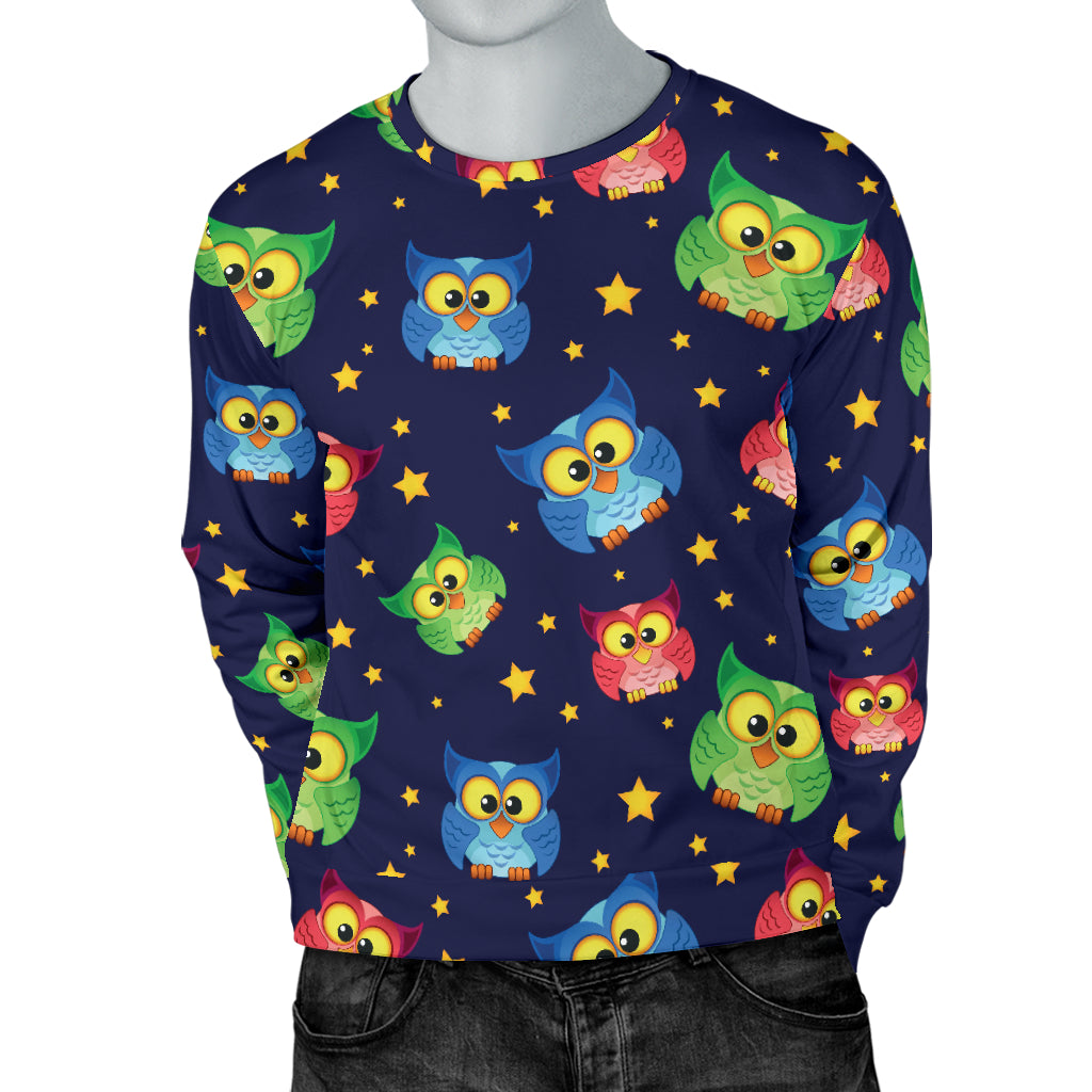 Owl with Star Themed Design Print Men Long Sleeve Sweatshirt
