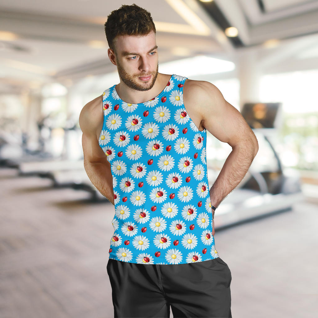 Ladybug with Daisy Themed Print Pattern Men Tank Top