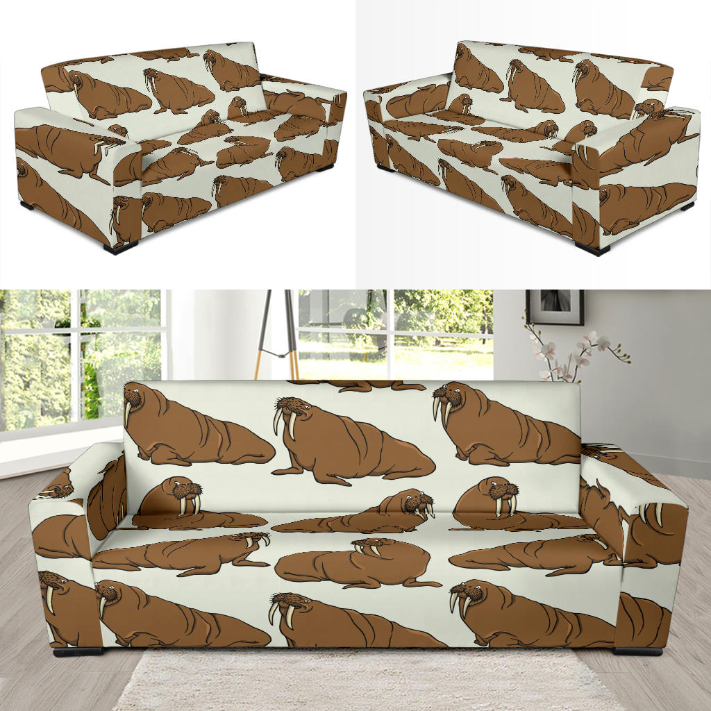 Walrus Pattern Print Design 03 Sofa Slipcover