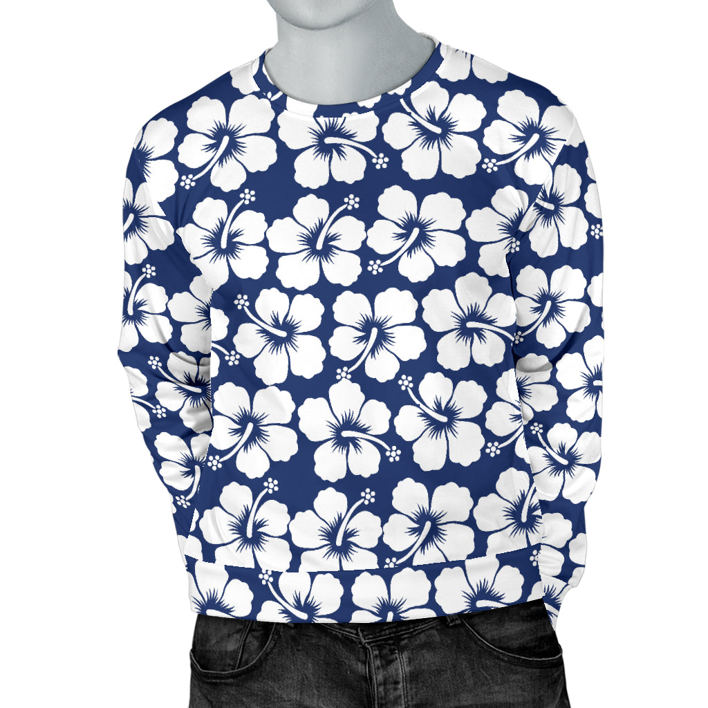 Hibiscus Blue Hawaiian Flower Pattern Men Long Sleeve Sweatshirt