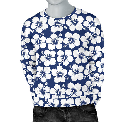 Hibiscus Blue Hawaiian Flower Pattern Men Long Sleeve Sweatshirt