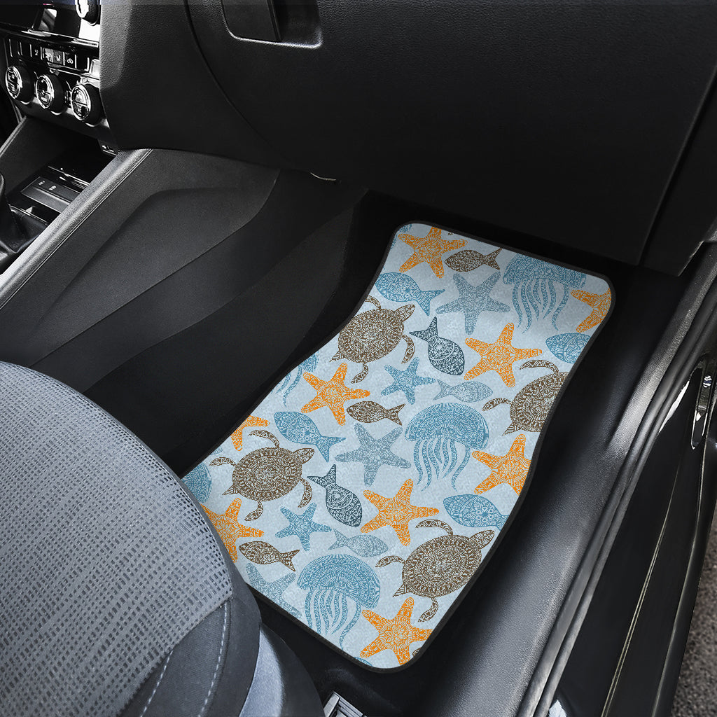 Polynesian Jellyfish Turtle Print Car Floor Mats Front Back
