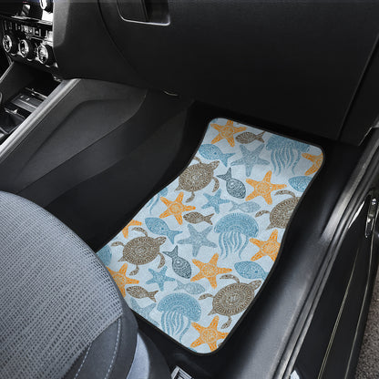 Polynesian Jellyfish Turtle Print Car Floor Mats Front Back