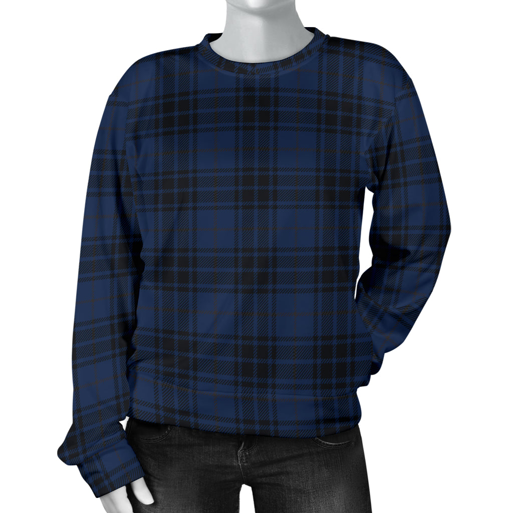 Navy Blue Tartan Plaid Pattern Women Long Sleeve Sweatshirt