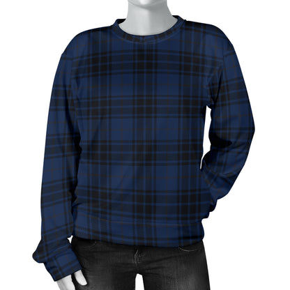Navy Blue Tartan Plaid Pattern Women Long Sleeve Sweatshirt