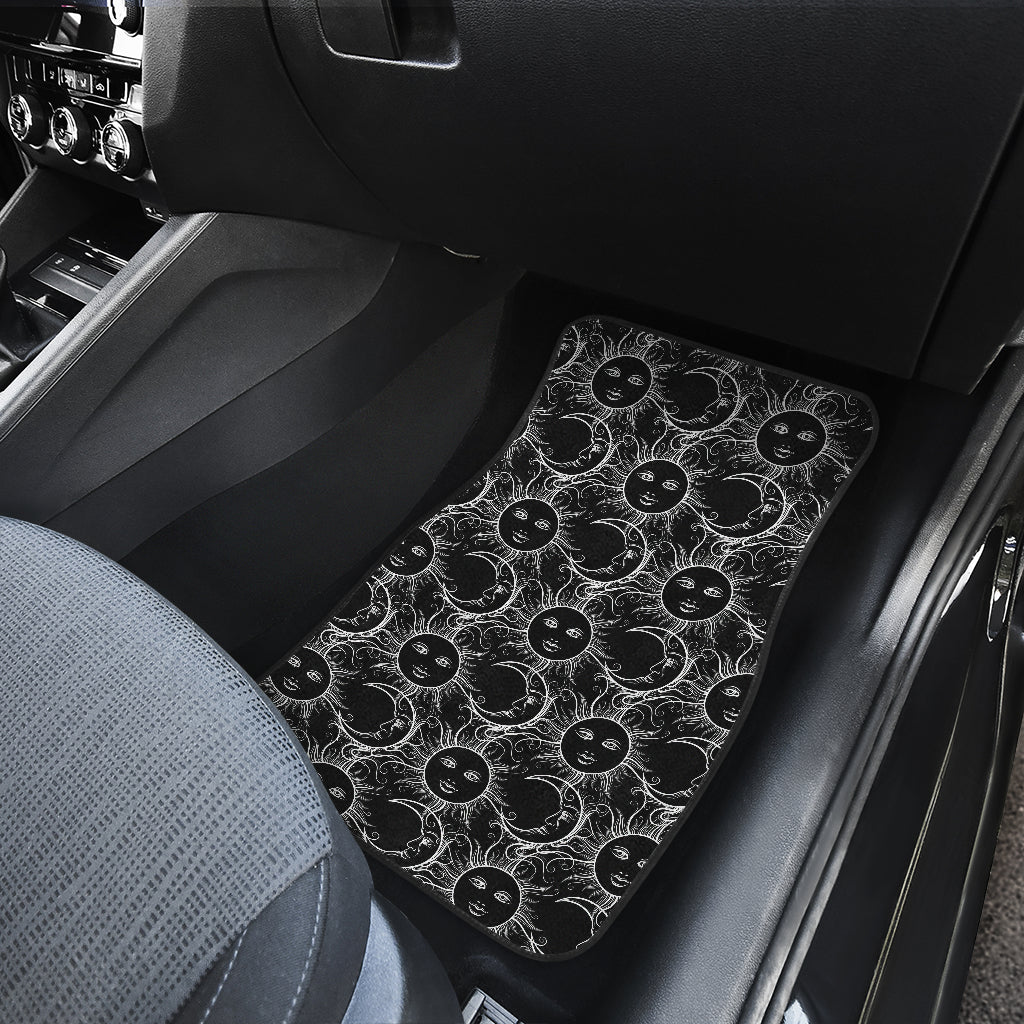 Sun Moon White Design Themed Print Car Floor Mats Front Back
