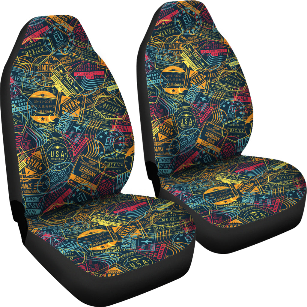 Travel Stamp Colorful Print Design LKS304 Car Seat Covers