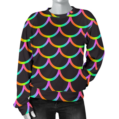 Mermaid Tail Rainbow Design Print Women Long Sleeve Sweatshirt