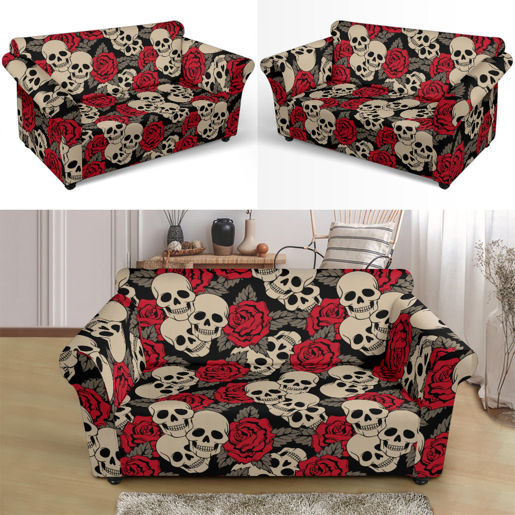 Skull And Roses Print Design LKS301 Loveseat Couch Slipcover