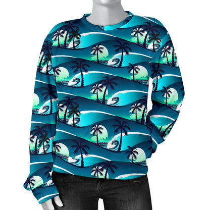 Beach Wave Design Print Women Long Sleeve Sweatshirt