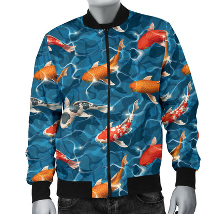 Koi Carp Water Design Themed Print Men Bomber Jacket