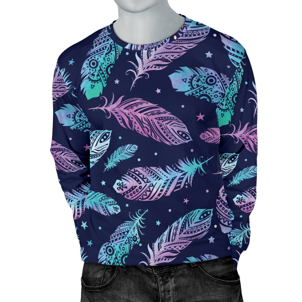 Feather Aztec Design Print Men Long Sleeve Sweatshirt