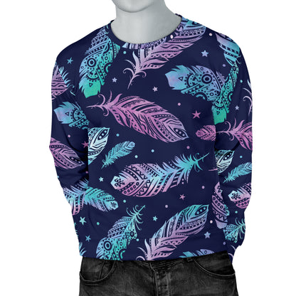 Feather Aztec Design Print Men Long Sleeve Sweatshirt