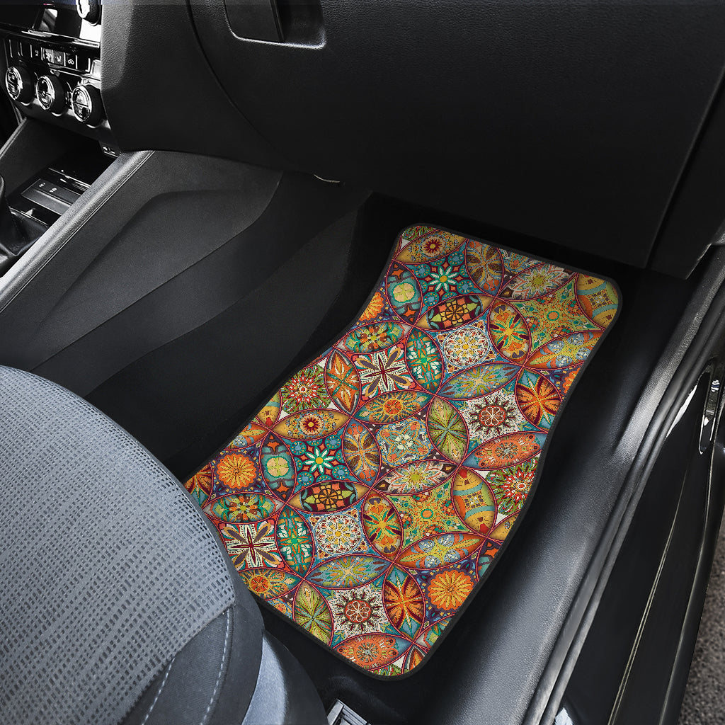 Mandala Flower Themed Design Print Car Floor Mats Front Back