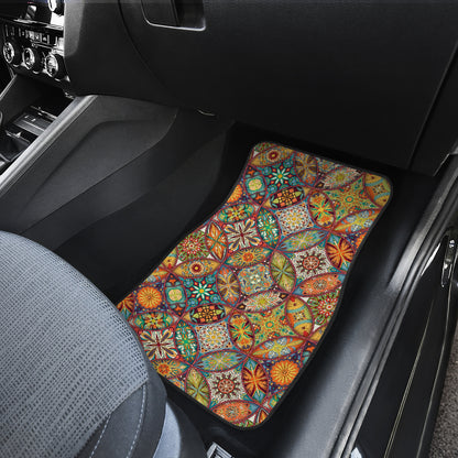 Mandala Flower Themed Design Print Car Floor Mats Front Back