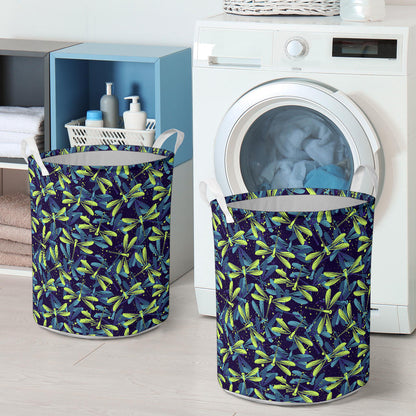 Dragonfly Lime Blue Print Pattern Laundry Basket