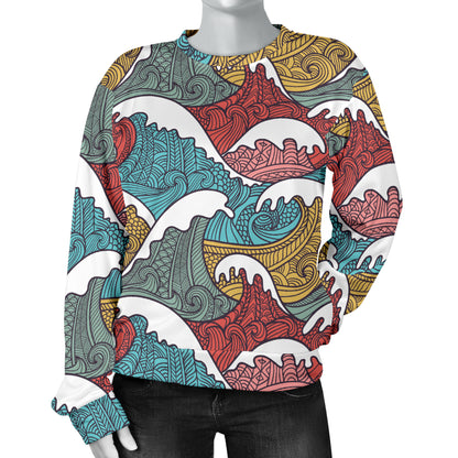 Tribal Wave Pattern Print Women Long Sleeve Sweatshirt