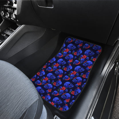 Skull Roses Neon Design Themed Print Car Floor Mats Front Back