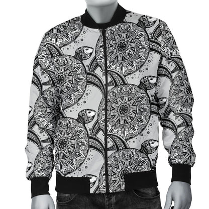 Tribal Turtle Polynesian Themed Print Men Bomber Jacket