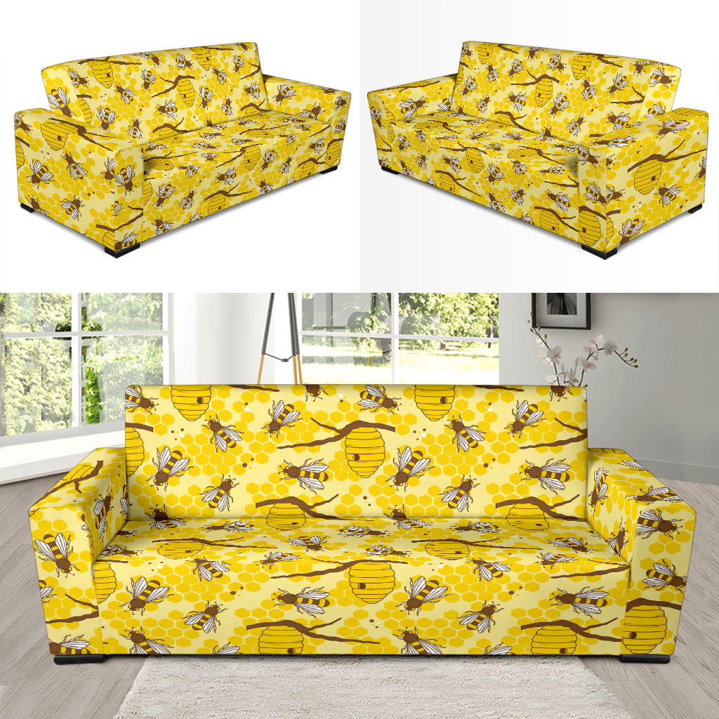 Bee With Honeycomb Print Design LKS302 Sofa Slipcover