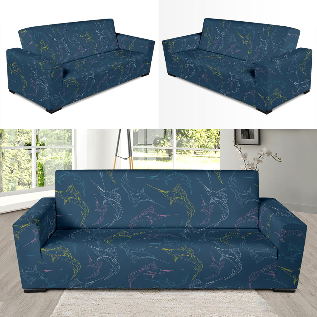 Swordfish Pattern Print Design 02 Sofa Slipcover