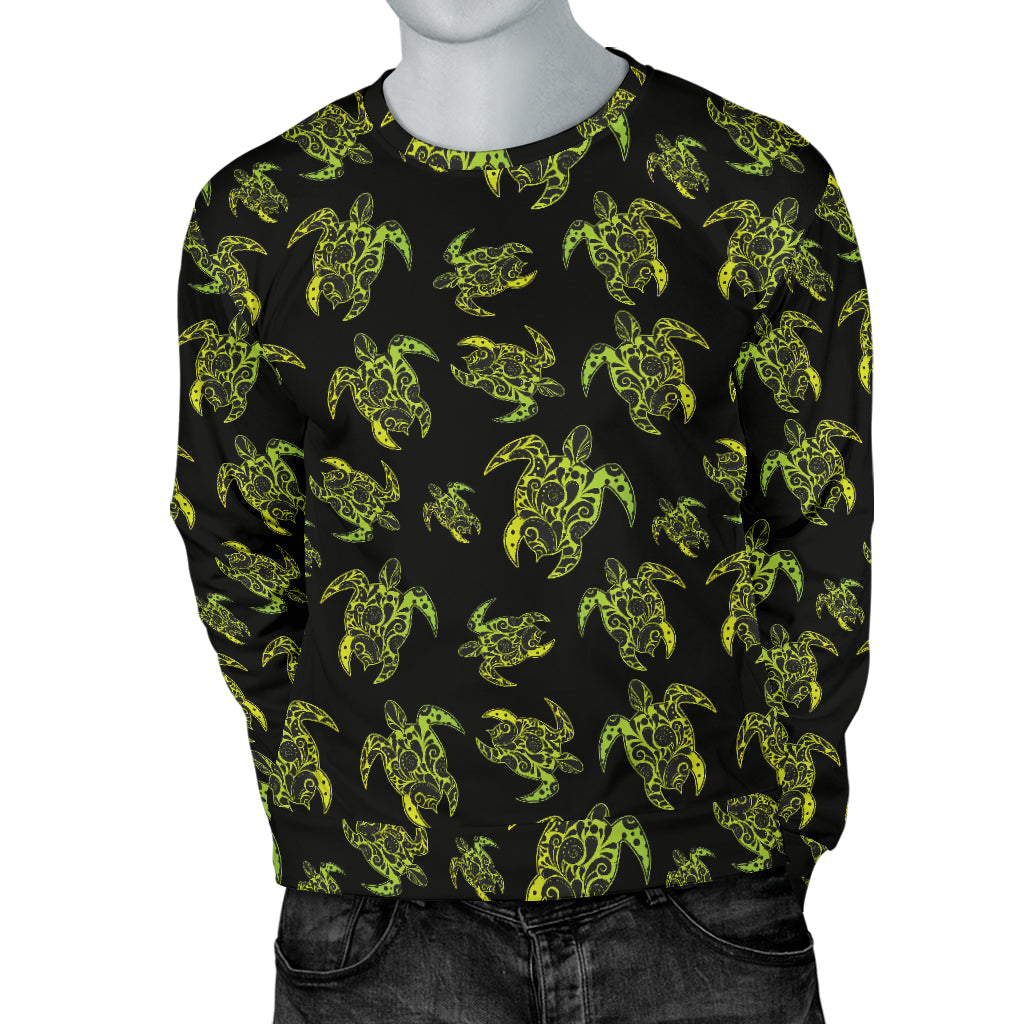 Green Tribal Turtle Polynesian Themed Men Long Sleeve Sweatshirt
