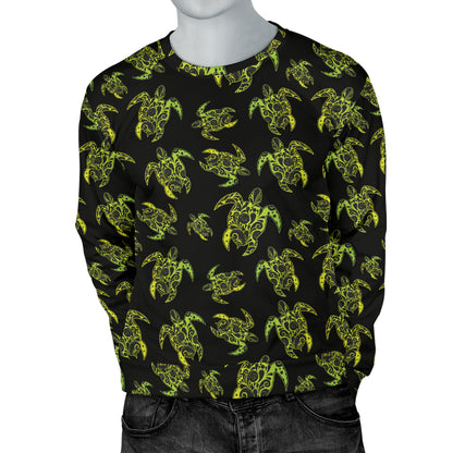 Green Tribal Turtle Polynesian Themed Men Long Sleeve Sweatshirt