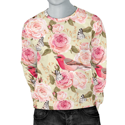 Bird Butterfly Pink Flower Print Pattern Men Long Sleeve Sweatshirt
