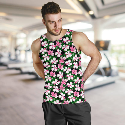 Hibiscus Pink Flower Hawaiian Print Men Tank Top