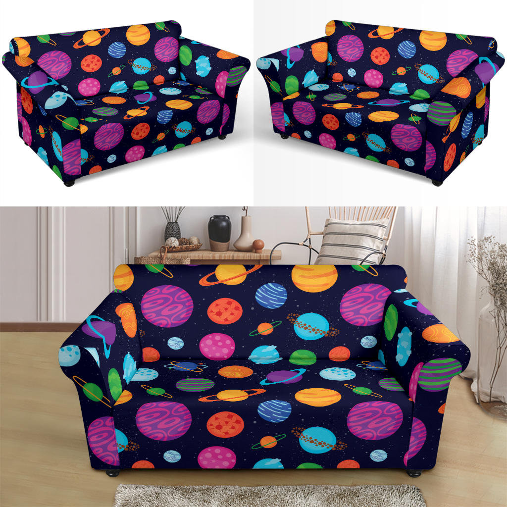Planet Multicolor Print Design LKS302 Loveseat Couch Slipcover