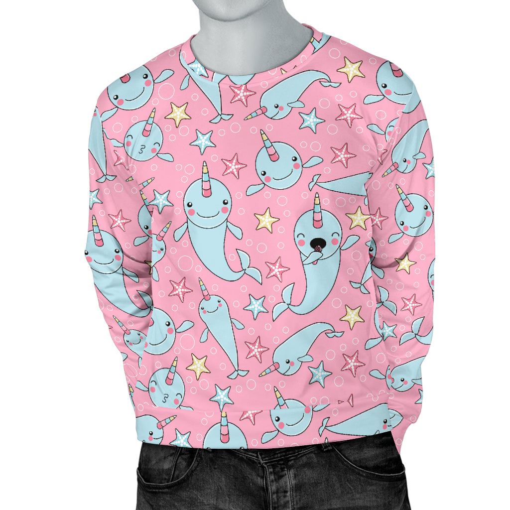 Narwhal Cartoon Cute Print Men Long Sleeve Sweatshirt