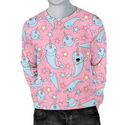 Narwhal Cartoon Cute Print Men Long Sleeve Sweatshirt
