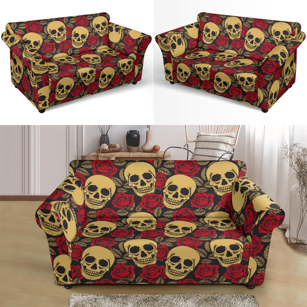 Skull And Roses Print Design LKS302 Loveseat Couch Slipcover