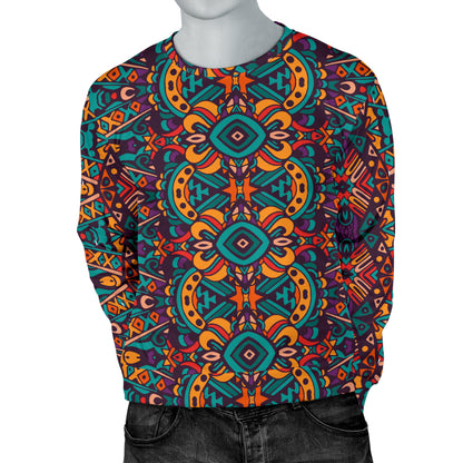 Ethnic Style Print Pattern Men Long Sleeve Sweatshirt