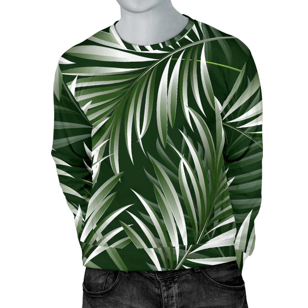 White Green Tropical Palm Leaves Men Long Sleeve Sweatshirt