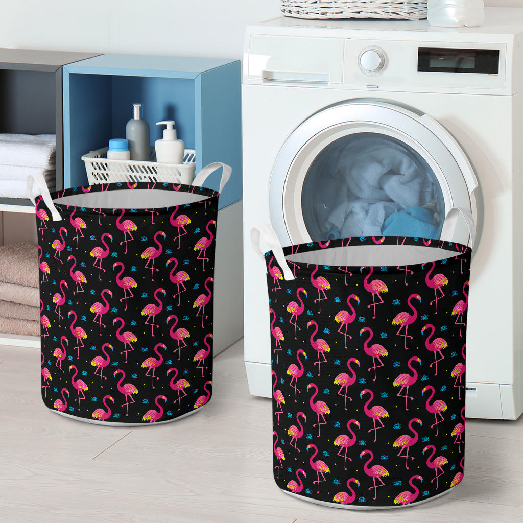 Flamingo Pink Neon Print Pattern Laundry Basket