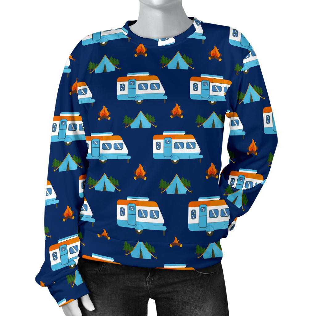 Camper Pattern Camping Themed No 3 Print Women Long Sleeve Sweatshirt