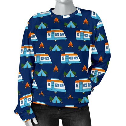 Camper Pattern Camping Themed No 3 Print Women Long Sleeve Sweatshirt