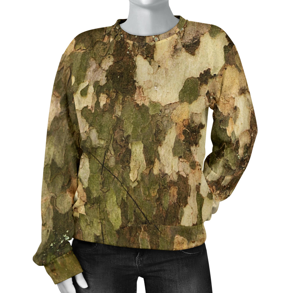 Camo Realistic Tree Texture Print Women Long Sleeve Sweatshirt