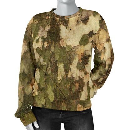 Camo Realistic Tree Texture Print Women Long Sleeve Sweatshirt