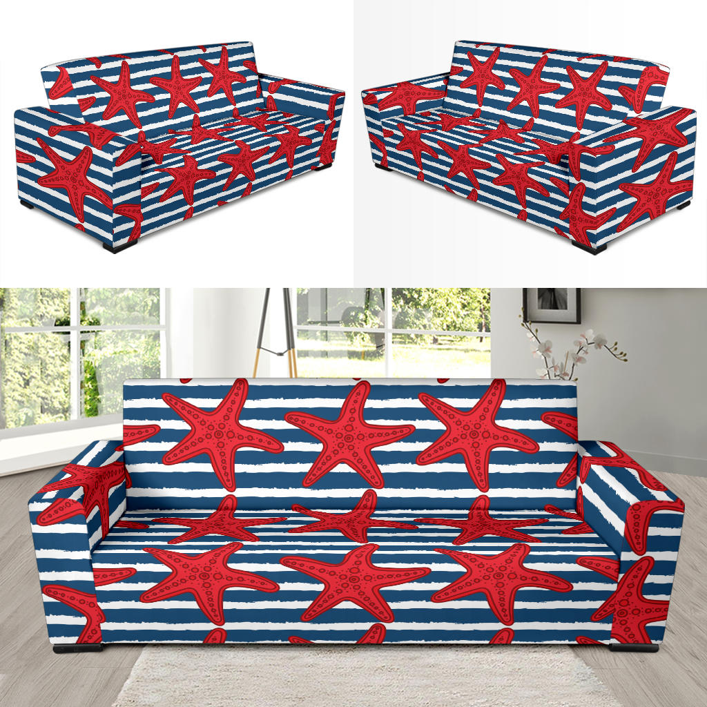 Starfish Red Pattern Print Design 02 Sofa Slipcover