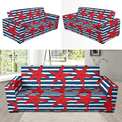 Starfish Red Pattern Print Design 02 Sofa Slipcover