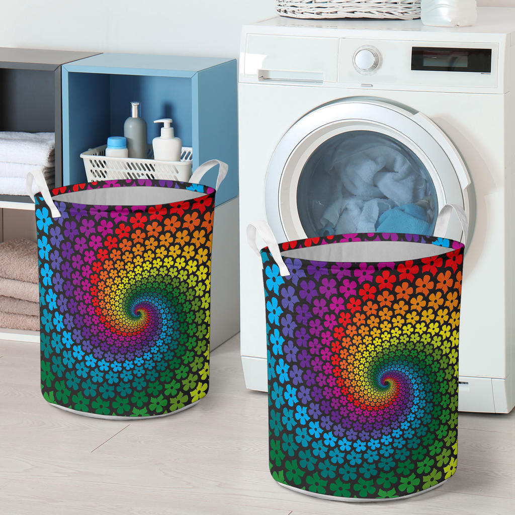Flower Power Rainbow Spiral Print Laundry Basket